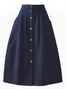 Vestidos Button-Front Navy Midi Skirt with Pockets
